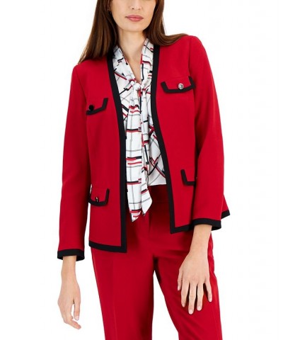 Petite Framed Open-Front Knit Jacket Fire Red/black $41.70 Jackets