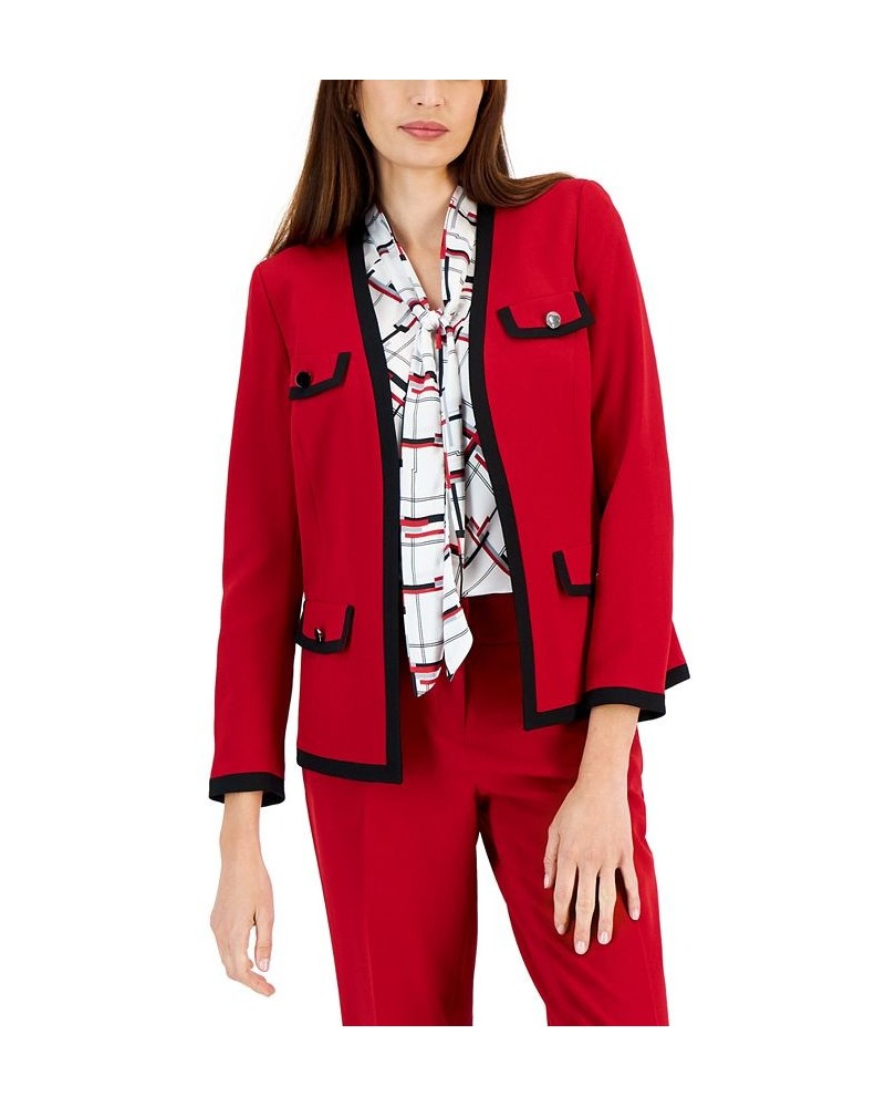 Petite Framed Open-Front Knit Jacket Fire Red/black $41.70 Jackets