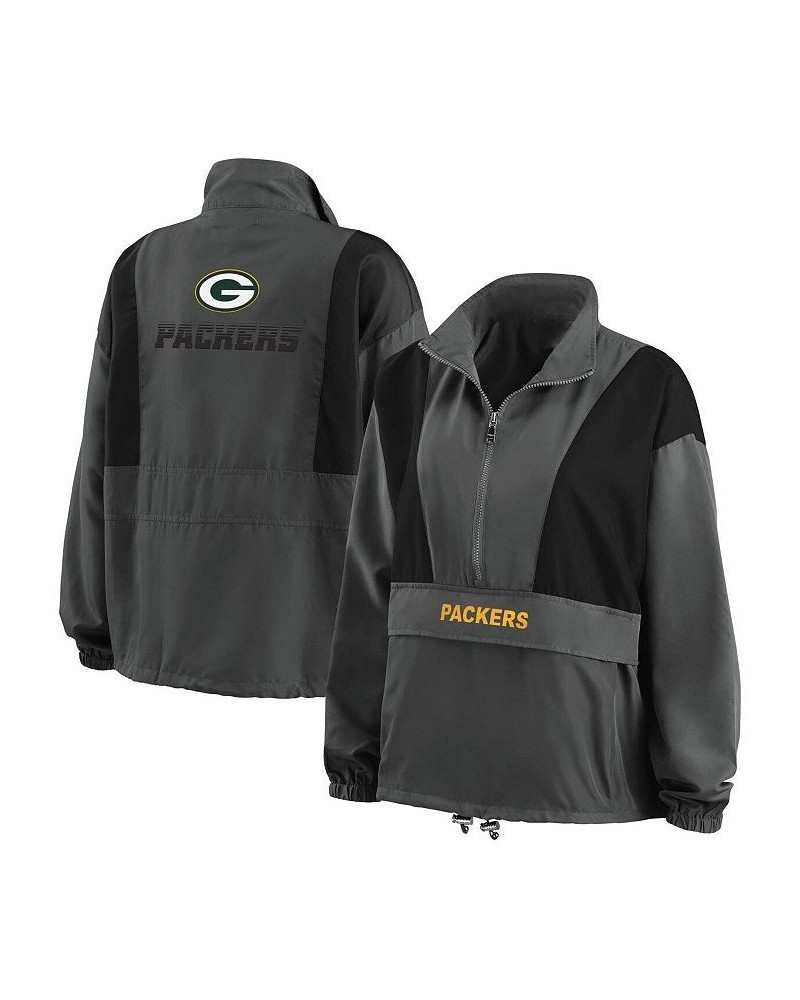 Women's Charcoal Green Bay Packers Popover Packable Half-Zip Jacket Charcoal $49.50 Jackets