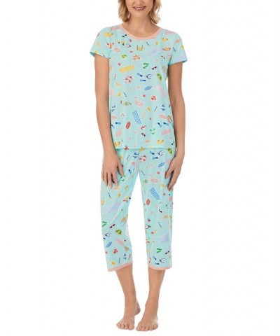 Women's Cropped 2-Pc. Mommy & Me Matching Pajama Set Aqua/prt $31.02 Sleepwear