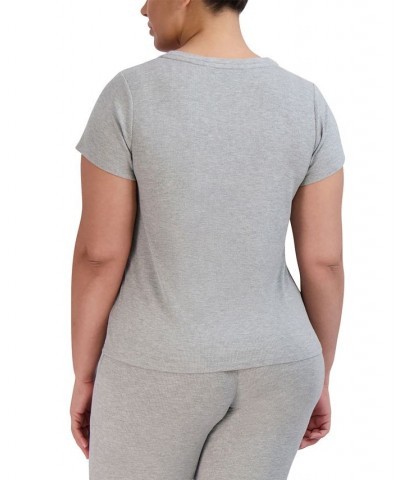 Women's Ribbed Short-Sleeve Baby Sleep Tee Gray $14.85 Sleepwear