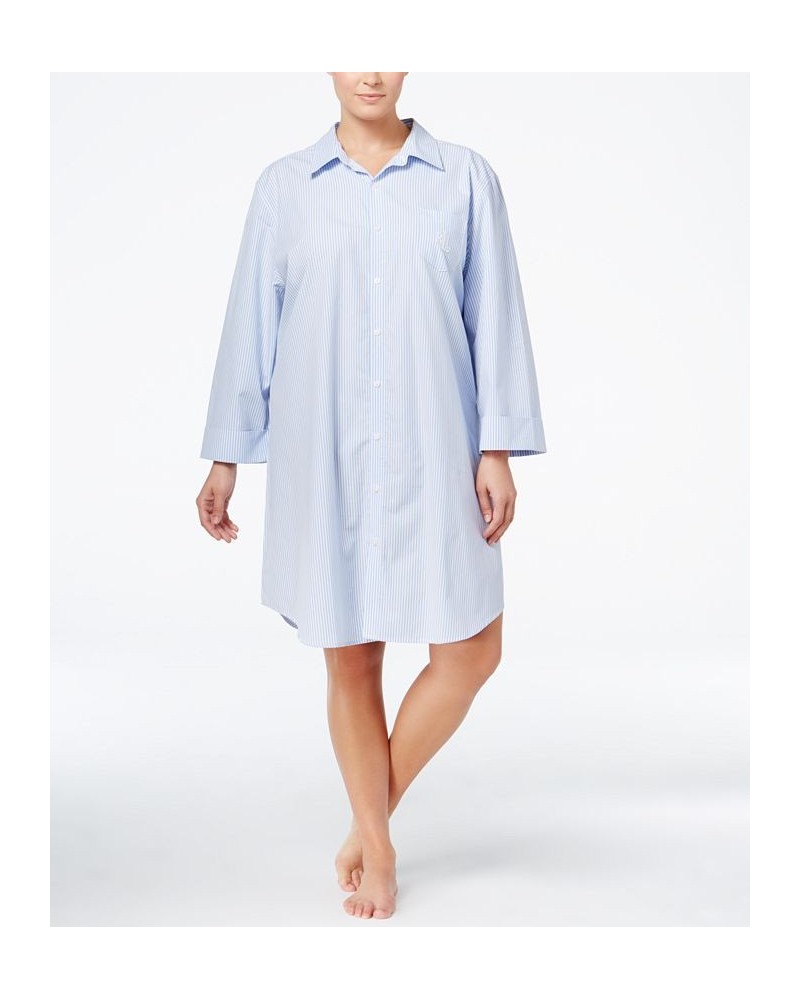 Plus Size Boyfriend Sleepshirt Blue Stripe $30.40 Sleepwear