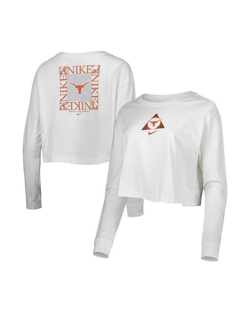 Women's White Texas Longhorns Seasonal Cropped Long Sleeve T-shirt White $29.49 Tops