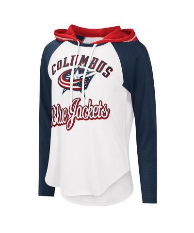 Women's White Navy Columbus Blue Jackets MVP Raglan Hoodie T-shirt Blue $27.49 Tops