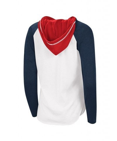 Women's White Navy Columbus Blue Jackets MVP Raglan Hoodie T-shirt Blue $27.49 Tops