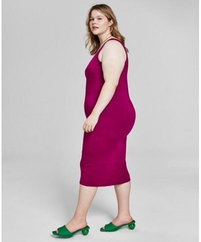 Trendy Plus Size Sleeveless Bodycon Midi Dress Purple $12.26 Dresses