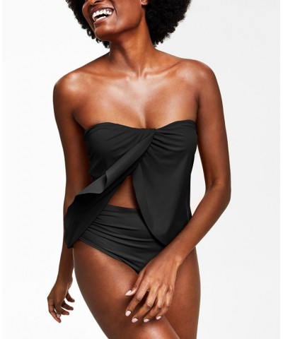 Strapless Draped Tankini Top Black $34.32 Swimsuits