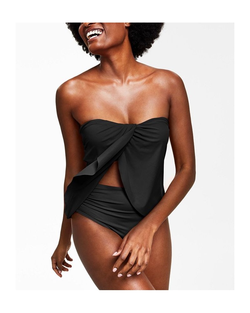 Strapless Draped Tankini Top Black $34.32 Swimsuits