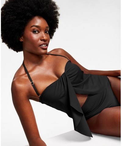 Strapless Draped Tankini Top Black $34.32 Swimsuits