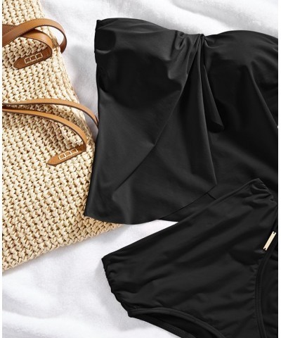 Strapless Draped Tankini Top Black $34.32 Swimsuits