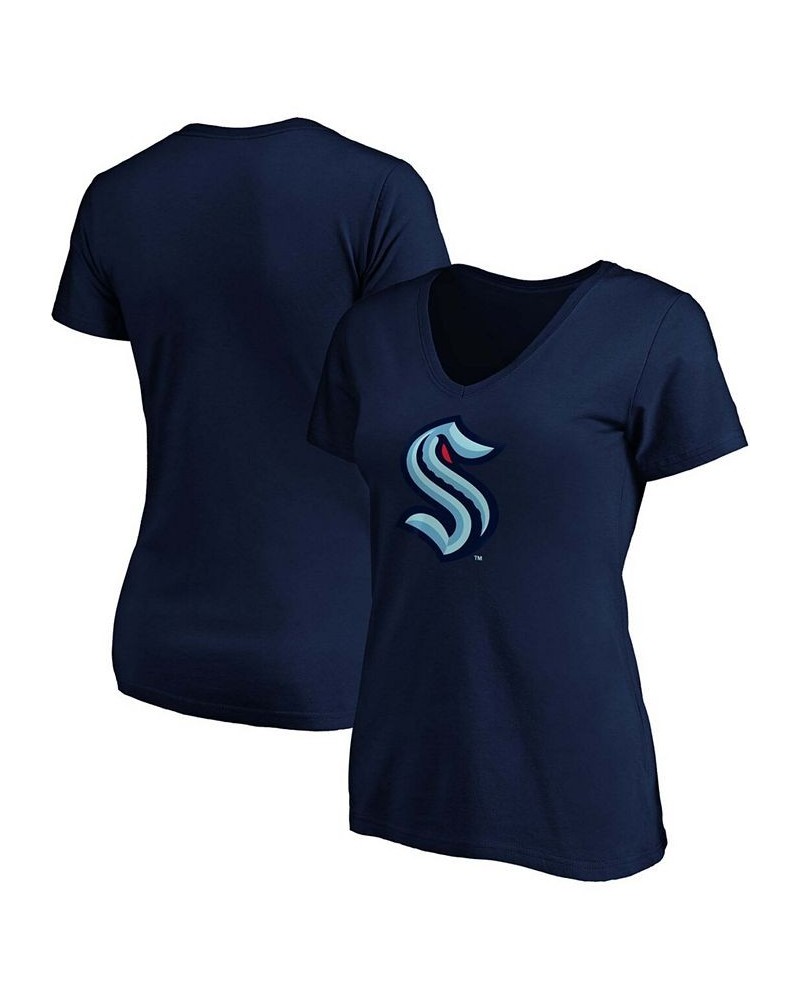 Plus Size Navy Seattle Kraken Primary Logo V-Neck T-shirt Navy $18.06 Tops