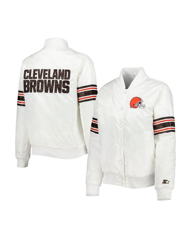 Women's White Cleveland Browns Line Up Satin Full-Snap Varsity Jacket White $43.20 Jackets