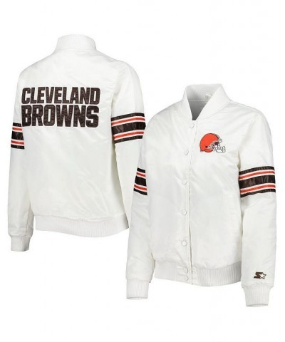 Women's White Cleveland Browns Line Up Satin Full-Snap Varsity Jacket White $43.20 Jackets