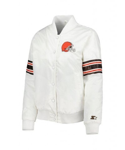 Women's White Cleveland Browns Line Up Satin Full-Snap Varsity Jacket White $43.20 Jackets