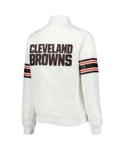 Women's White Cleveland Browns Line Up Satin Full-Snap Varsity Jacket White $43.20 Jackets