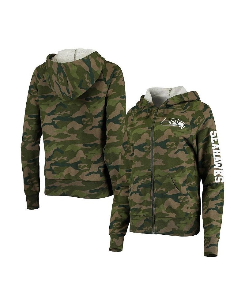 Women's Camo Seattle Seahawks Raglan Full-Zip Hoodie Camo $35.09 Sweatshirts