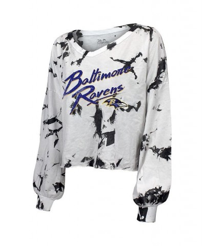 Women's Baltimore Ravens Off-Shoulder Tie-Dye Name and Number Long Sleeve V-Neck T-shirt White $32.20 Tops