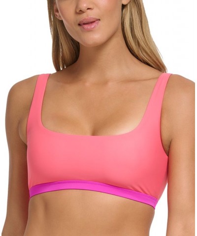 Women's Square-Neckline Colorblocked Bikini Top Punch Pink $42.90 Swimsuits