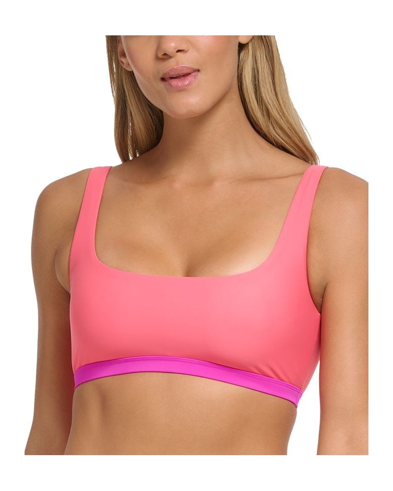 Women's Square-Neckline Colorblocked Bikini Top Punch Pink $42.90 Swimsuits