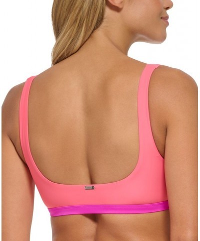 Women's Square-Neckline Colorblocked Bikini Top Punch Pink $42.90 Swimsuits