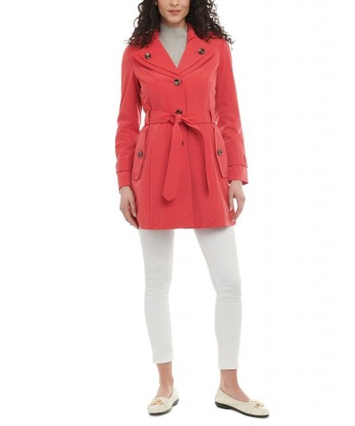 Women's Single-Breasted Belted Trench Coat Red $54.88 Coats