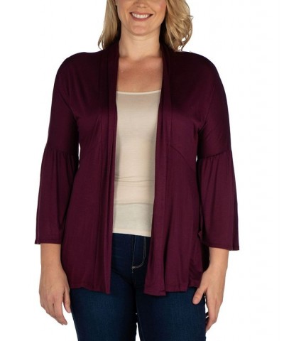 Women's Plus Size Flared Open Front Cardigan Purple $33.58 Sweaters