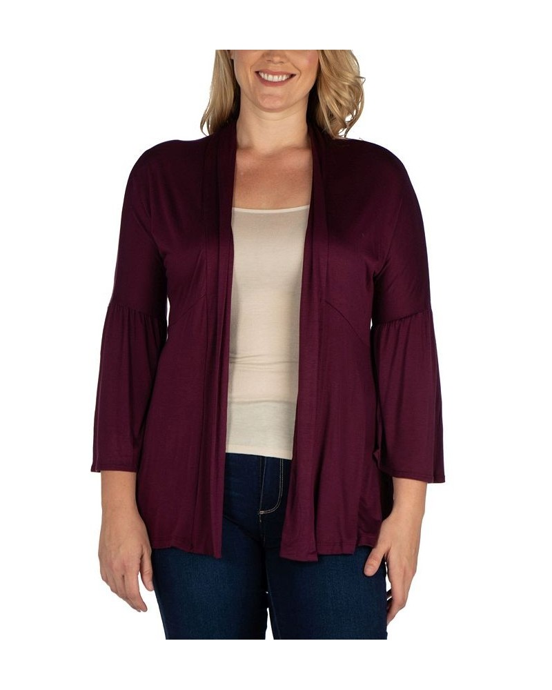 Women's Plus Size Flared Open Front Cardigan Purple $33.58 Sweaters