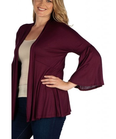 Women's Plus Size Flared Open Front Cardigan Purple $33.58 Sweaters