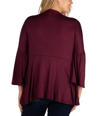 Women's Plus Size Flared Open Front Cardigan Purple $33.58 Sweaters