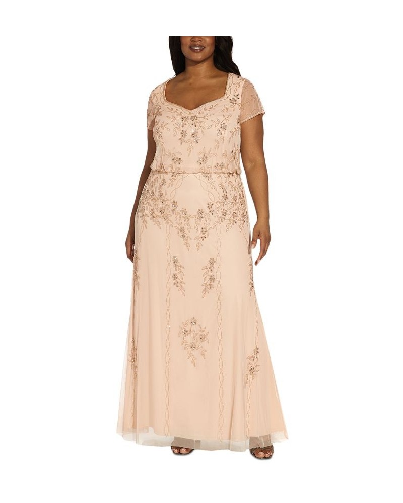 Plus Size Beaded Sweetheart-Neck Blouson Gown Pink $87.02 Dresses