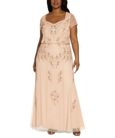 Plus Size Beaded Sweetheart-Neck Blouson Gown Pink $87.02 Dresses