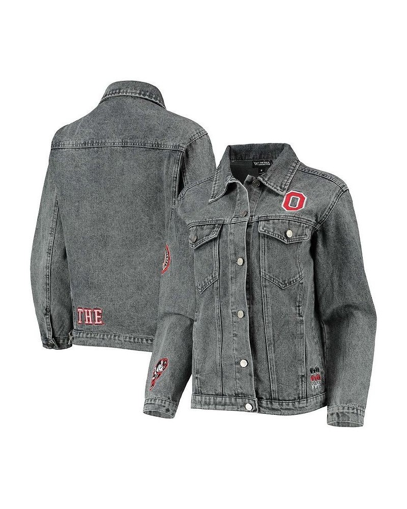 Women's Gray Ohio State Buckeyes Patches Full-Button Denim Jacket Gray $49.95 Jackets