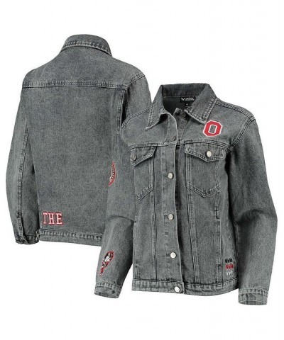 Women's Gray Ohio State Buckeyes Patches Full-Button Denim Jacket Gray $49.95 Jackets