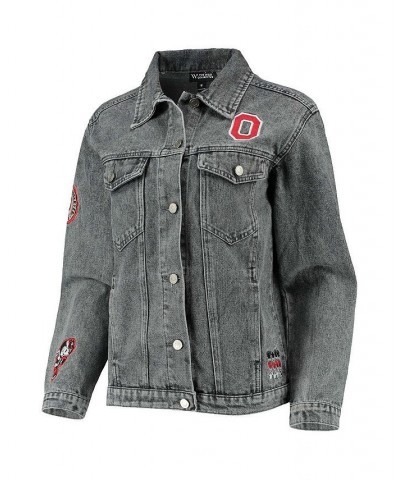 Women's Gray Ohio State Buckeyes Patches Full-Button Denim Jacket Gray $49.95 Jackets