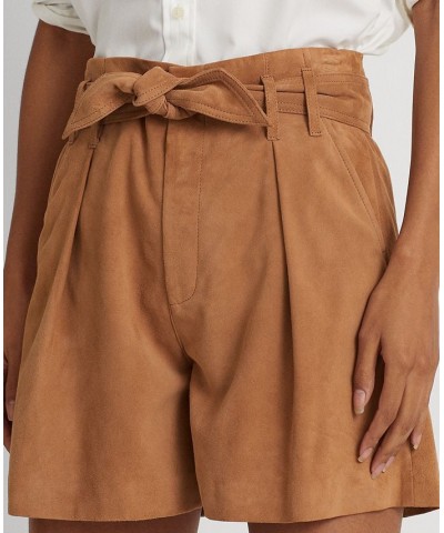 Women's Belted Suede Shorts Light Camel $60.36 Shorts