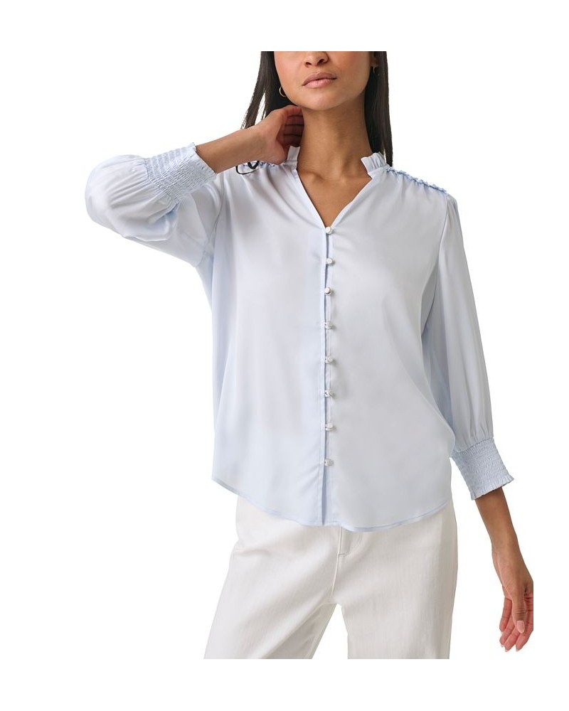 Women's Split-Neck Button Blouse Light Blue $26.75 Tops