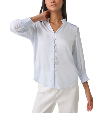 Women's Split-Neck Button Blouse Light Blue $26.75 Tops