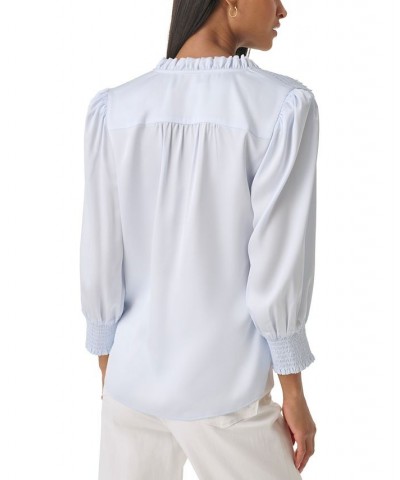 Women's Split-Neck Button Blouse Light Blue $26.75 Tops