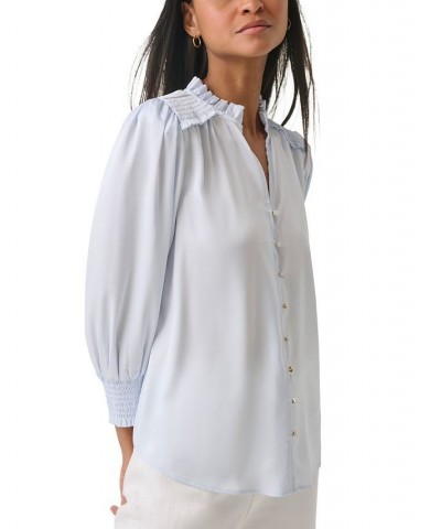 Women's Split-Neck Button Blouse Light Blue $26.75 Tops