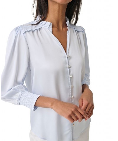 Women's Split-Neck Button Blouse Light Blue $26.75 Tops