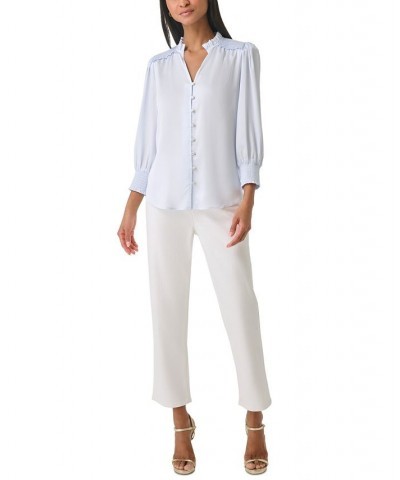 Women's Split-Neck Button Blouse Light Blue $26.75 Tops