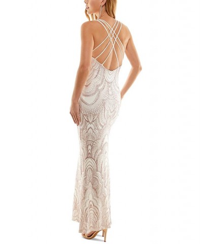 Juniors' Slinky Glitter-Knit Strappy-Back Gown White $68.37 Dresses