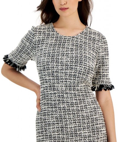 Women's Fringe-Trim Bouclé Sheath Dress Black/ivory $38.96 Dresses