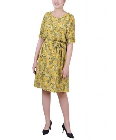 Petite Size Short Sleeve Pebble Crepe Dress Green Lime Garden $16.28 Dresses