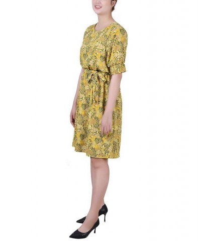 Petite Size Short Sleeve Pebble Crepe Dress Green Lime Garden $16.28 Dresses