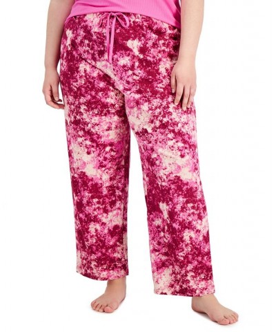 Plus Size Printed Wide-Leg Pajama Pants Pink Splash Tie Dye $11.08 Sleepwear