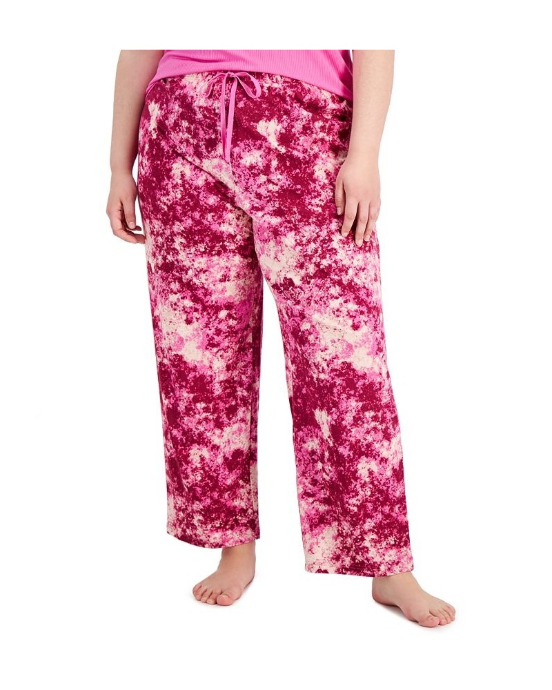 Plus Size Printed Wide-Leg Pajama Pants Pink Splash Tie Dye $11.08 Sleepwear