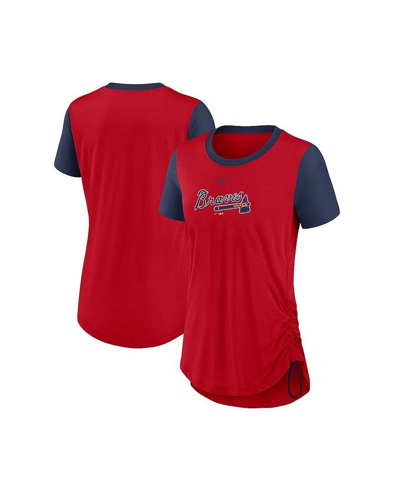 Women's Red Atlanta Braves Hipster Swoosh Cinched Tri-Blend Performance Fashion T-shirt Red $21.00 Tops