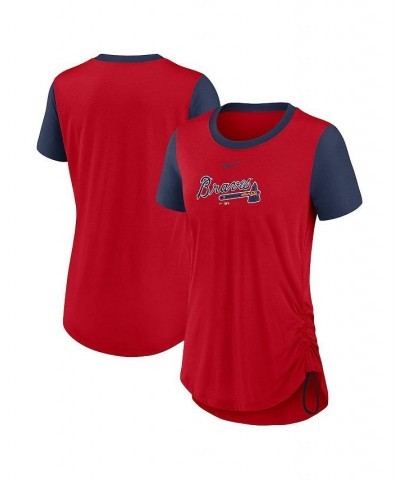 Women's Red Atlanta Braves Hipster Swoosh Cinched Tri-Blend Performance Fashion T-shirt Red $21.00 Tops