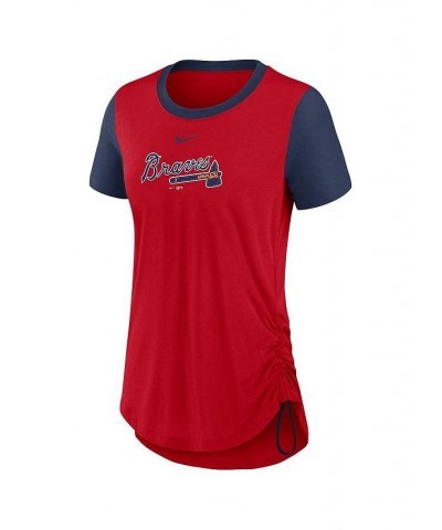 Women's Red Atlanta Braves Hipster Swoosh Cinched Tri-Blend Performance Fashion T-shirt Red $21.00 Tops